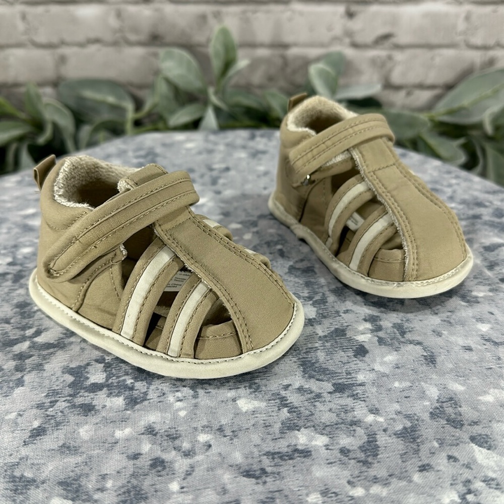 The Children’s Place - Tan Soft Fabric Strappy Comfort Sandals - Infant 0-6 mos.